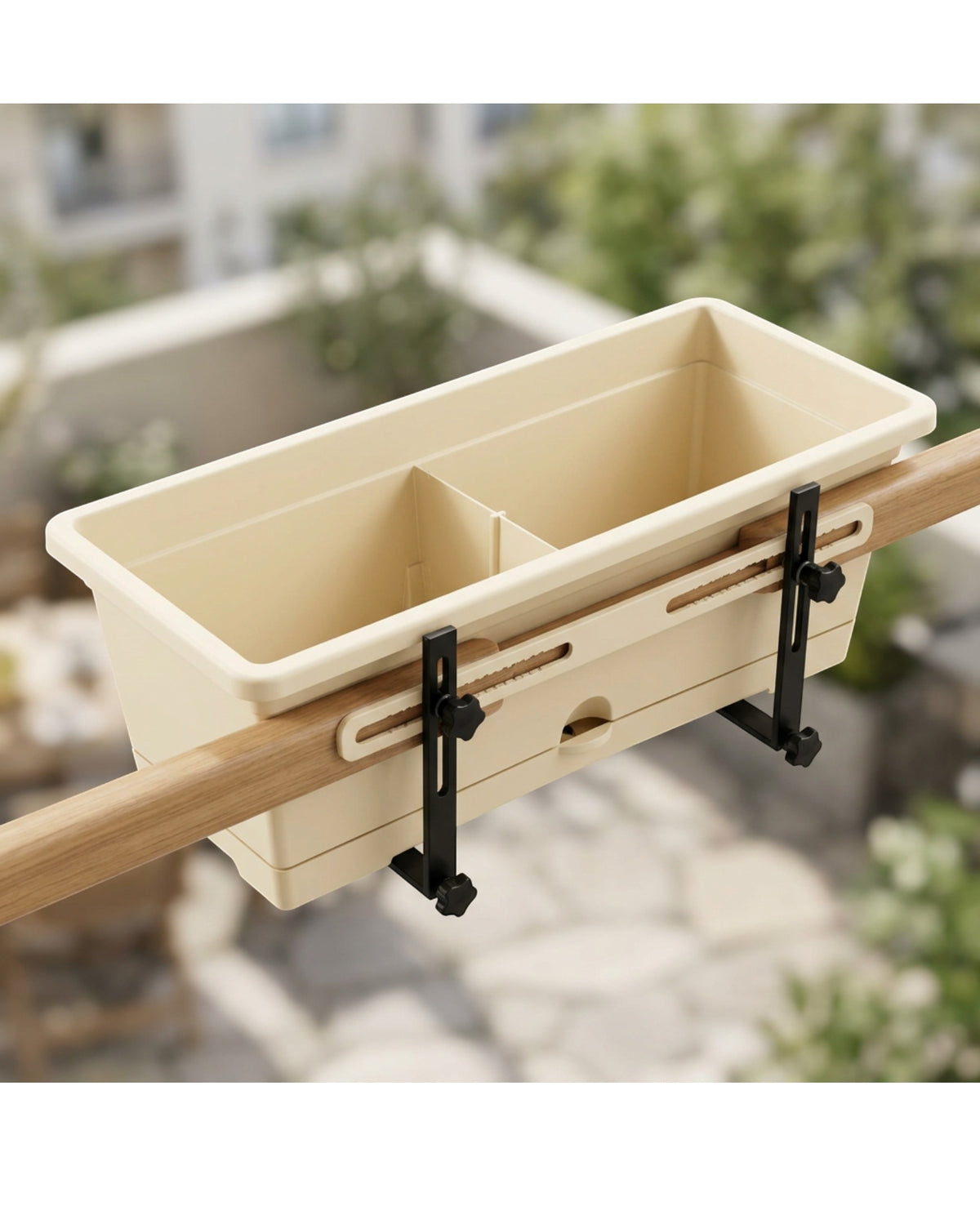 Edkvn Twenty Inch Adjustable Balcony Railing Planter Ivory - Lifestyle view